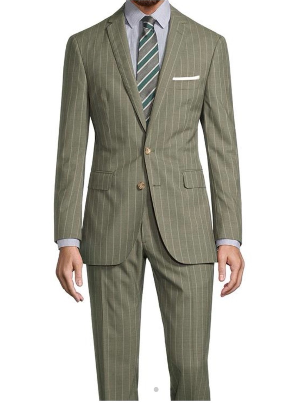 NWT Oliver Wicks Suit 50 Sage Green Tropical Wide Stripe Canvassed Wool Custom